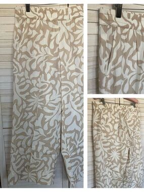 Lou & Grey Beige and White Wide-Leg Floral Cropped Pants SZL Beach Vacation Vibe